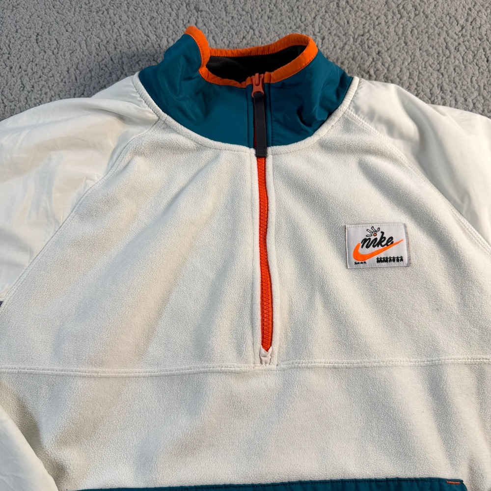 Nike Sportswear‎ Fleece Anorak Half Zip Pullover White Teal DD8968-133 Mens M